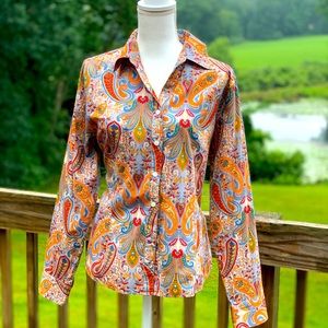 Peck & Peck striking pattern 100% cotton blouse 14